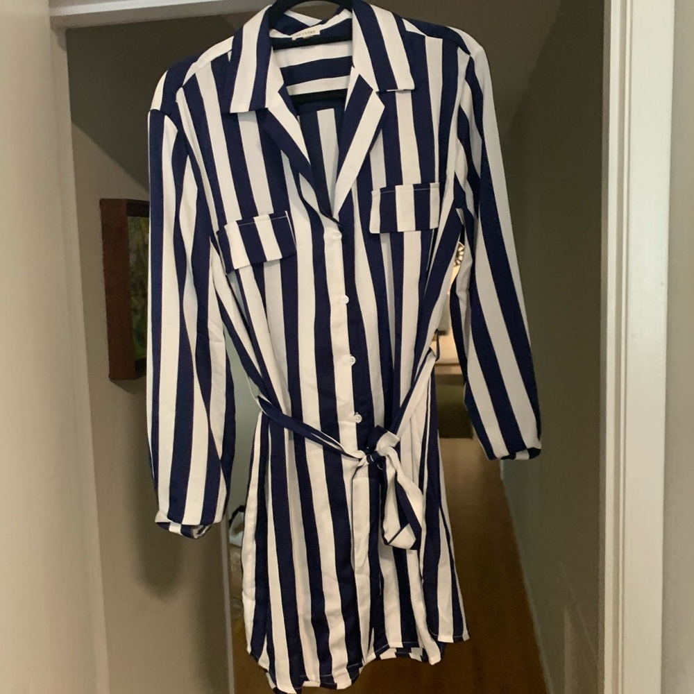 Long Sleeve Nautical Dress w/ waist tie & sleeves